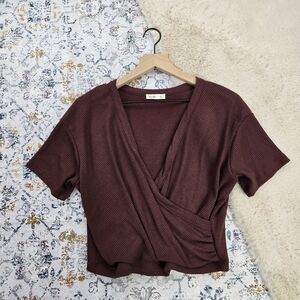 Sozy Lea Crop Top Ribbed Wrap Blouse Top Women XL